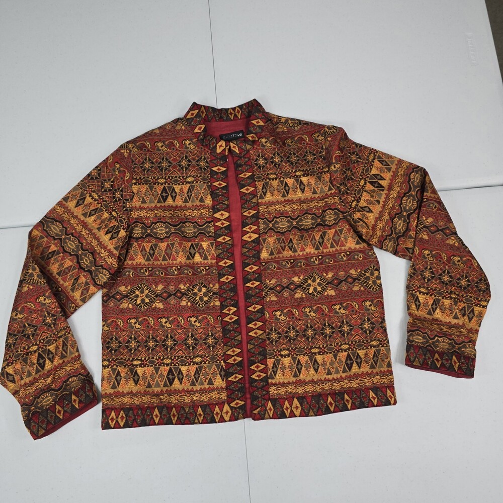 Vintage 90s August Max Tapestry Boxy Open Jacket/Shacket S Cottagecore